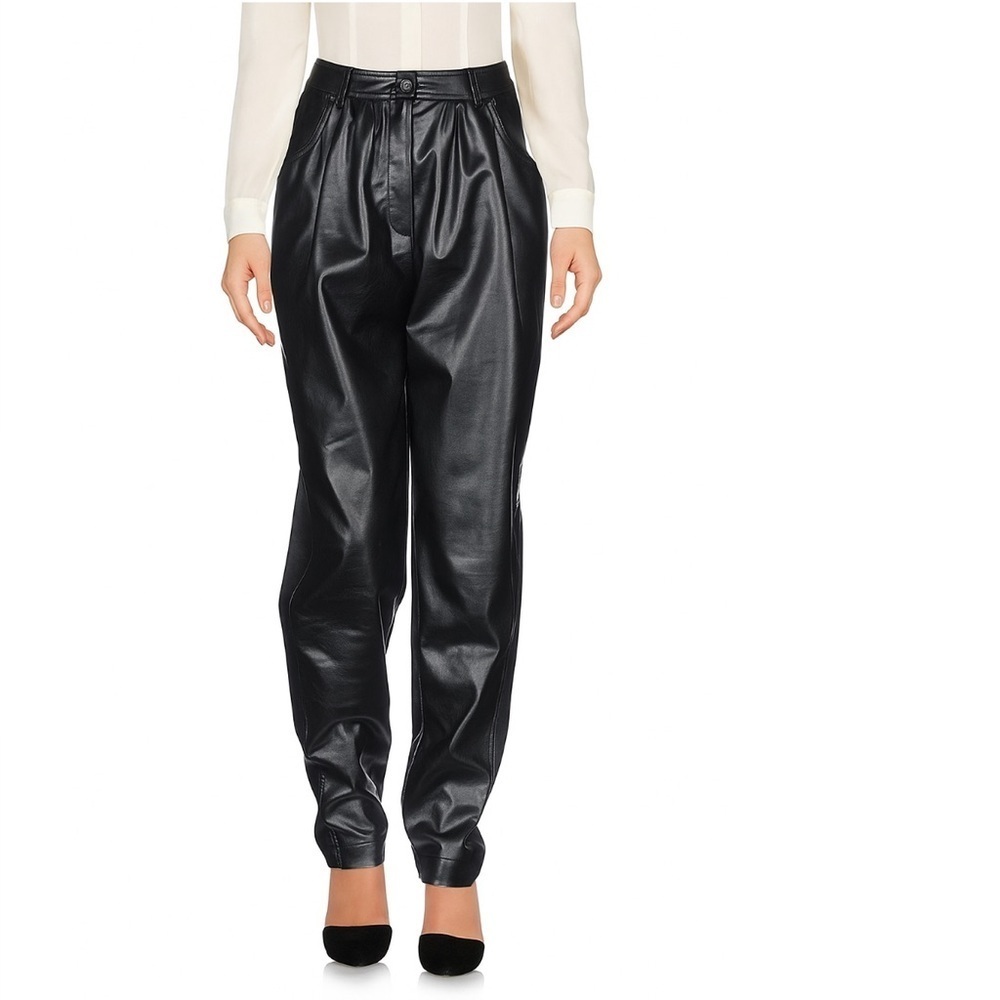 MSGM Black Faux Leather Pleated Front Pants Size 42/ US Size 8 New Without Tags!
